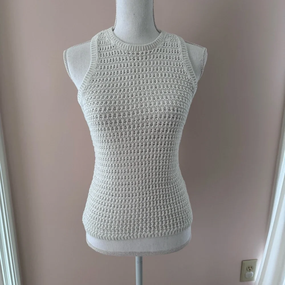 Madewell Crochet-Knit Ivory Crewneck Sleeveless Sweater Tank - size Small - Picture 3 of 7